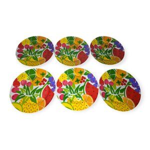 Colorful Summer Set of 6 Melamine Plates 11" Across NWT